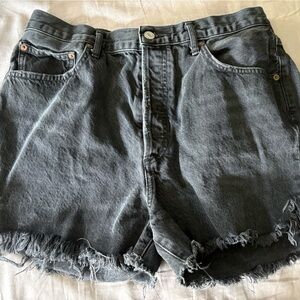 Agolde black denim distressed shorts
